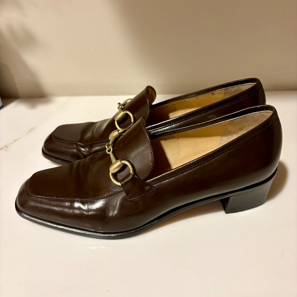 Gucci Dark Brown Leather Loafers with Gold Accent - Picture 5 of 6